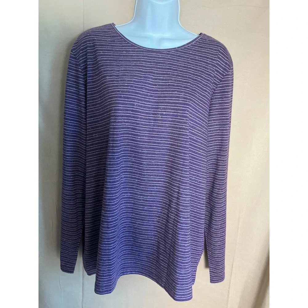 Croft & Barrow Striped Tee Women XXL Purple Excellent Long Sleeve Crew Neck